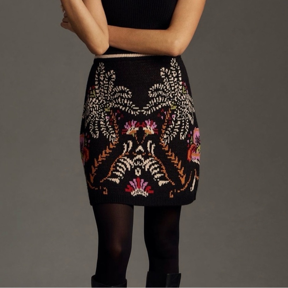 FARM Rio Black and Multicolor Palm Knit Sweater Mini Skirt, Size L